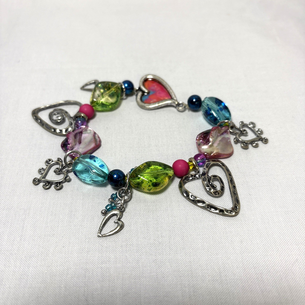 Leoma Lovegrove Multicolor Beaded & Heart Stretch Boho Tropical Braclet